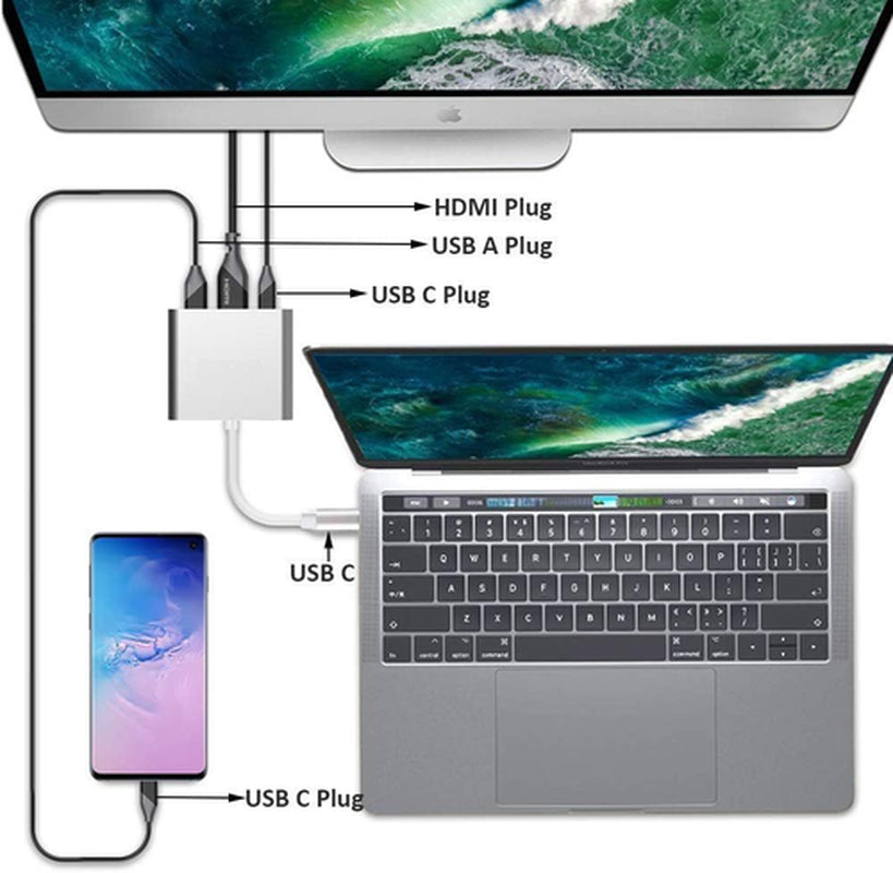 Qces USB C to HDMI Adapter, USB-C Digital AV Multiport Adapter with 4K Silver