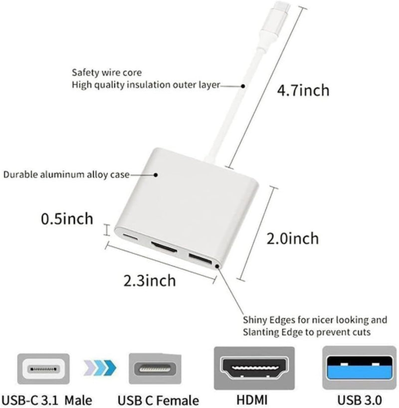 Qces USB C to HDMI Adapter, USB-C Digital AV Multiport Adapter with 4K Silver