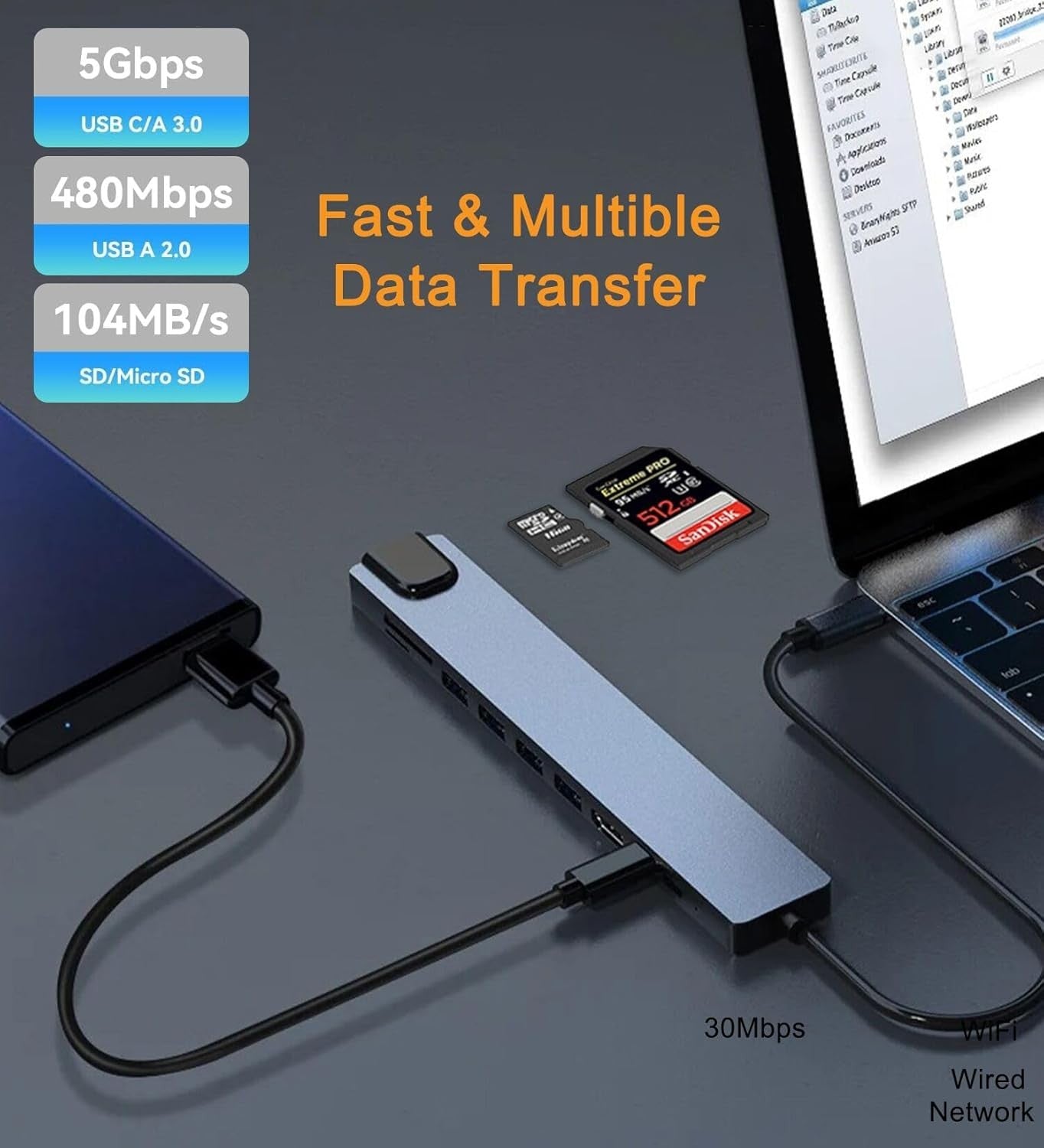 USB C Hub Ethernet HDMI Adapter, 8 in 1 Docking Station with 4K HDMI, RJ45 Ether