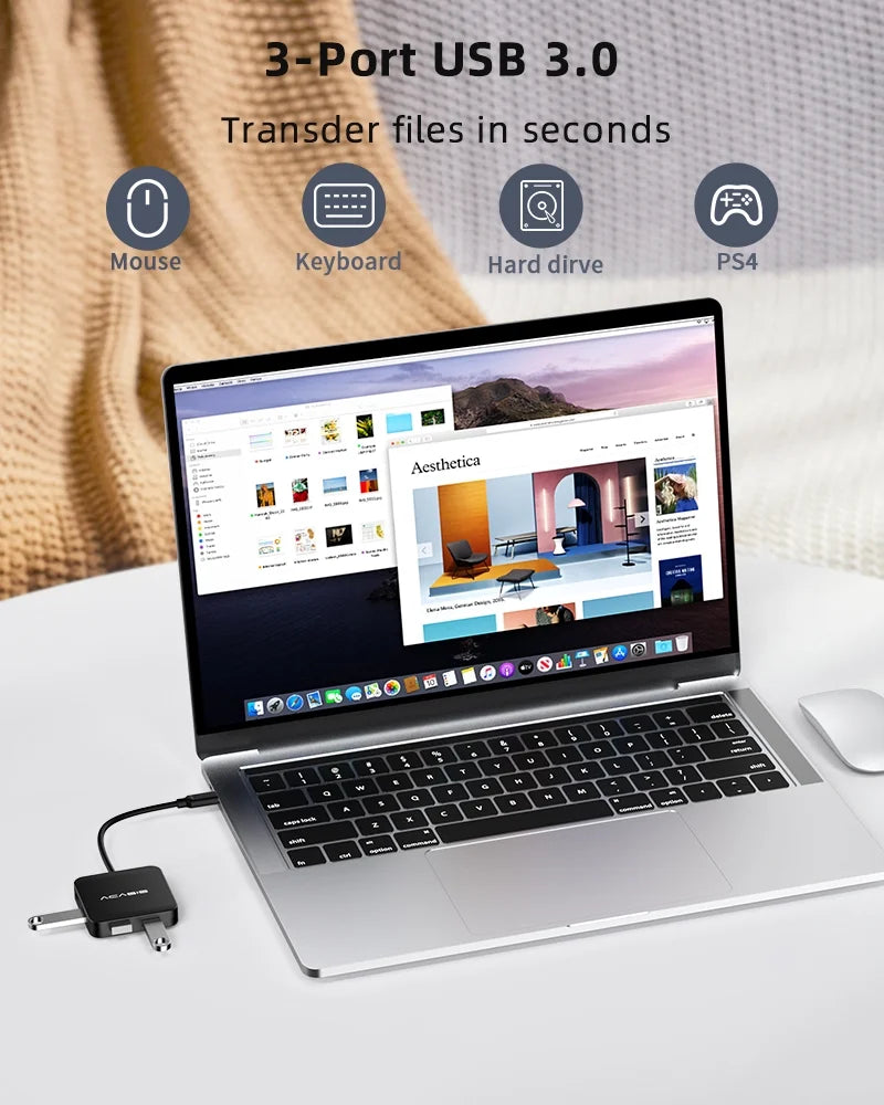 USB-C Hub 6-In-1 Multi-Port Adapter with 4K HDMI, 100W Power Supply | 3 USB-A 3.