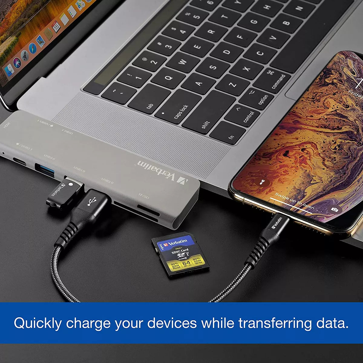 Verbatim 7-In-2 USB C Hub Adapter with 4K HDMI, 100W Power Delivery, USB 3.0, SD Card Readers for Macbook Pro and USB C Laptops