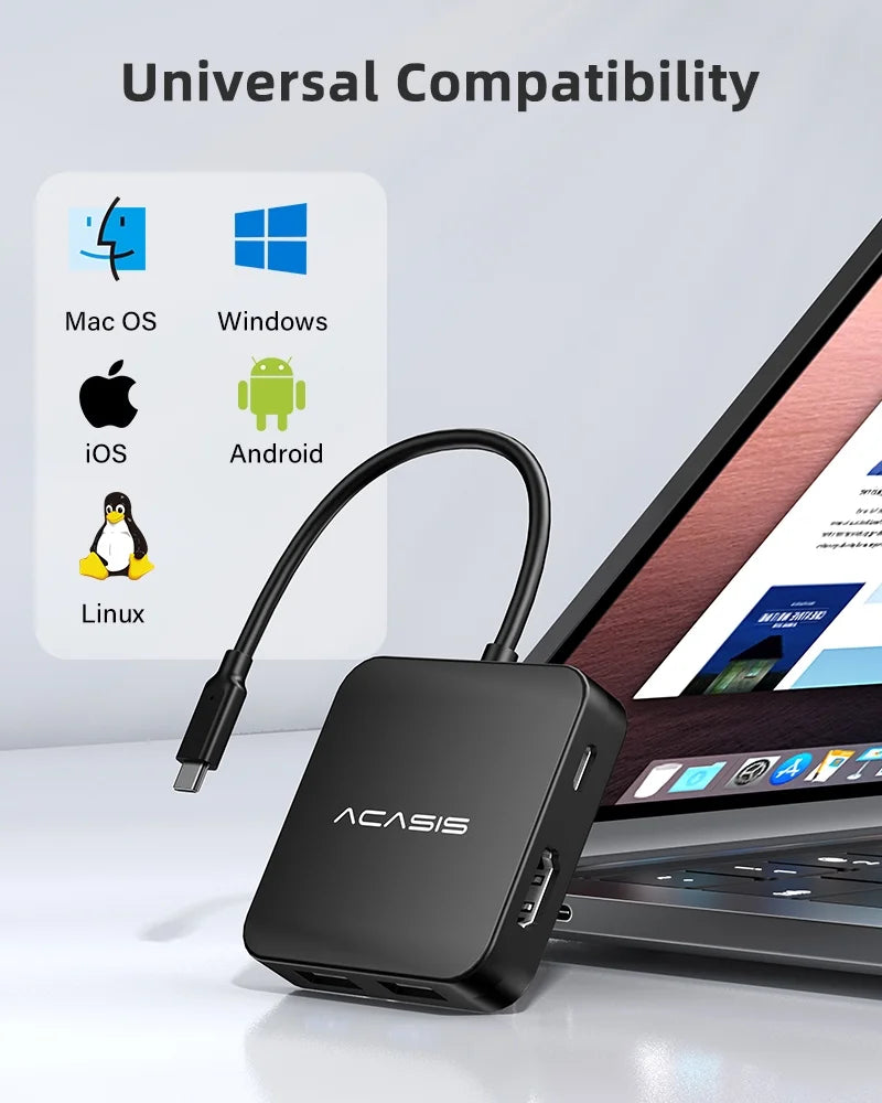 USB-C Hub 6-In-1 Multi-Port Adapter with 4K HDMI, 100W Power Supply | 3 USB-A 3.