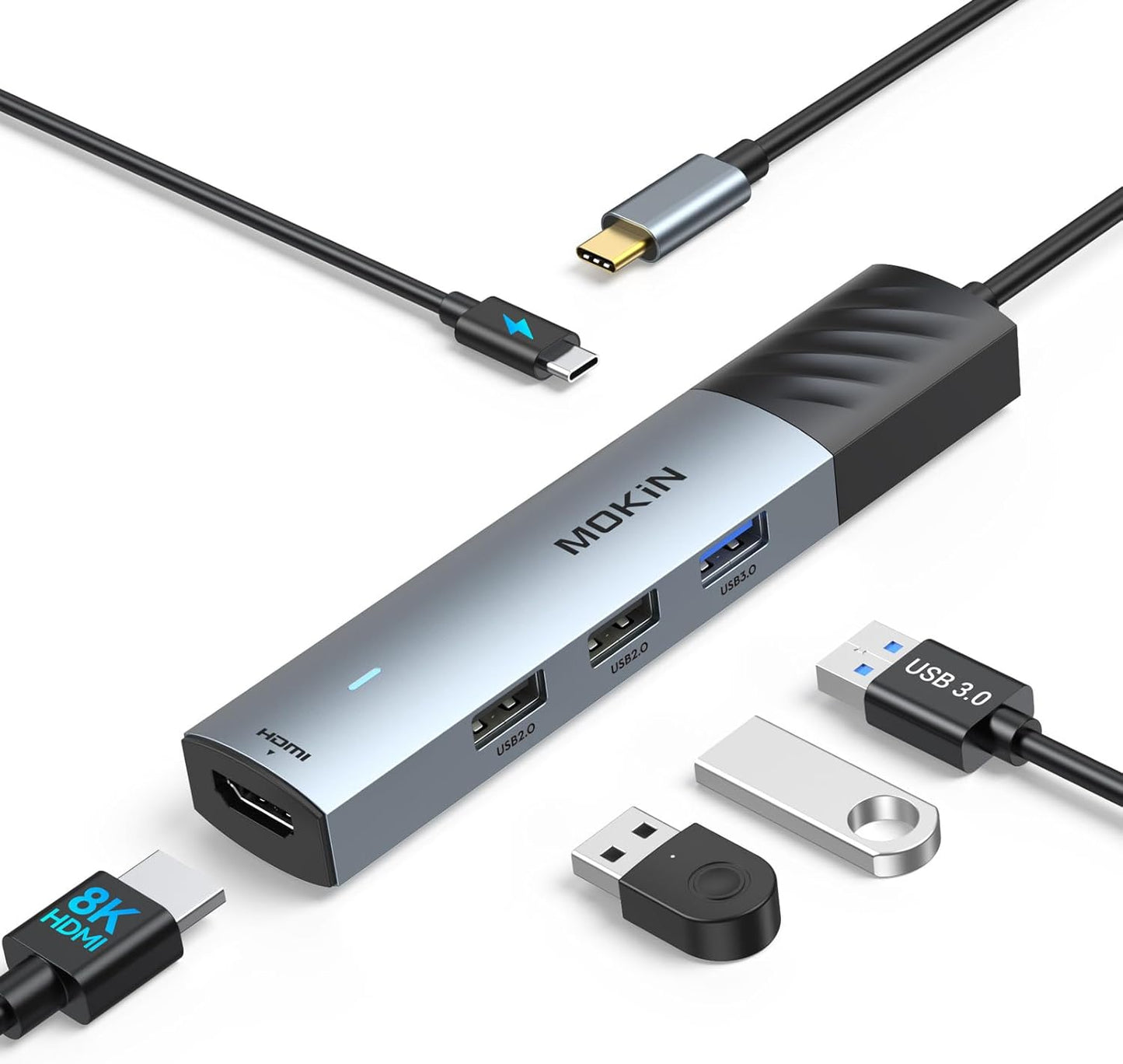 USB C Hub, 5 in 1 USB Cmultiport Adapter 8K HDMI(DP1.4 with DSC), 100W PD, 3 USB-A Data Ports, USBC Dongle for Macbook Pro/Air, Ipad Pro, Imac, Iphone 15 Pro/Pro Max,Xps, Dell, Lenovo