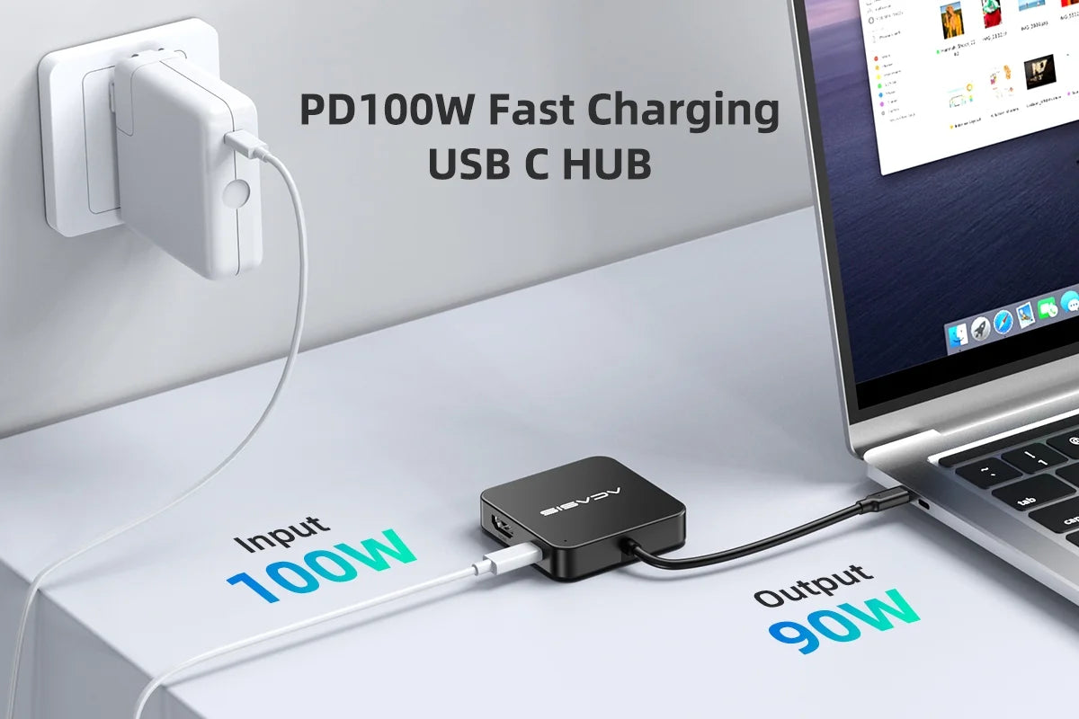USB-C Hub 6-In-1 Multi-Port Adapter with 4K HDMI, 100W Power Supply | 3 USB-A 3.