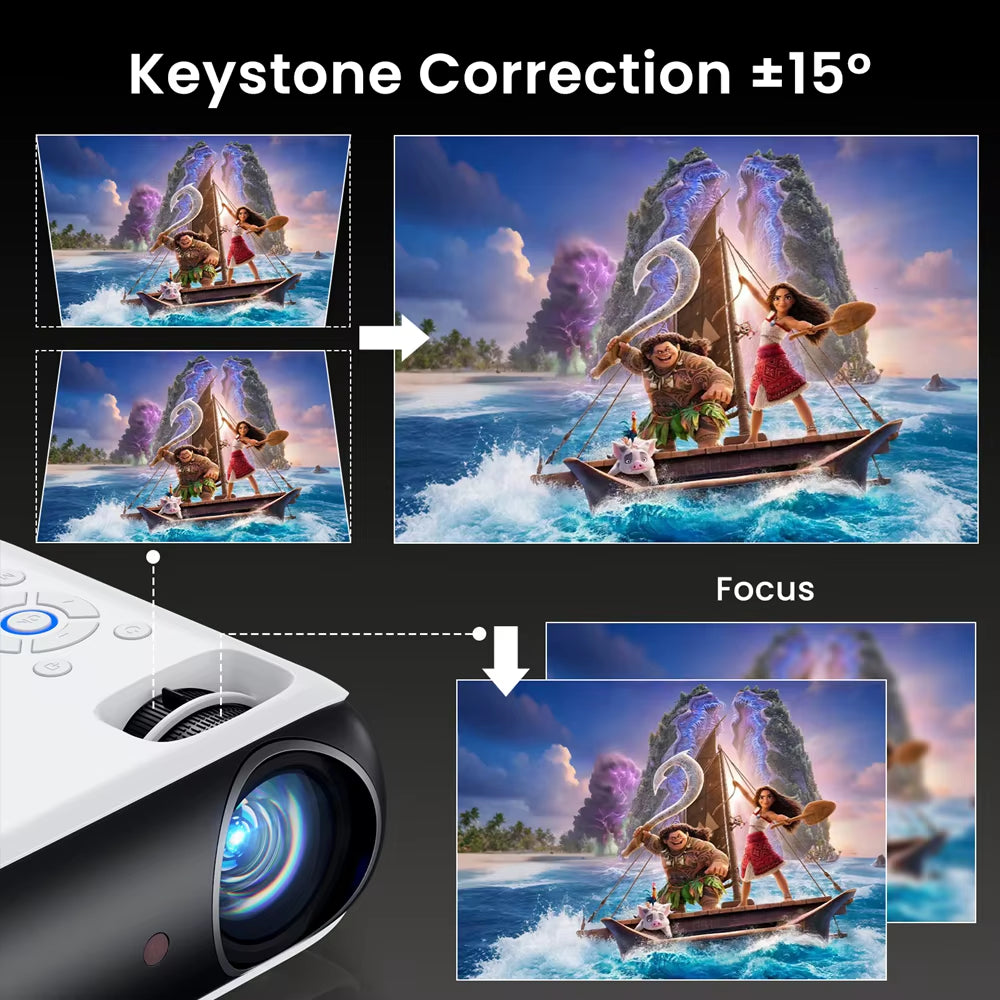 HAPPRUN Native 1080P Bluetooth Projector, Full HD Portable Outdoor Movie Projector with Built-In Speaker, with HDMI, USB, AV