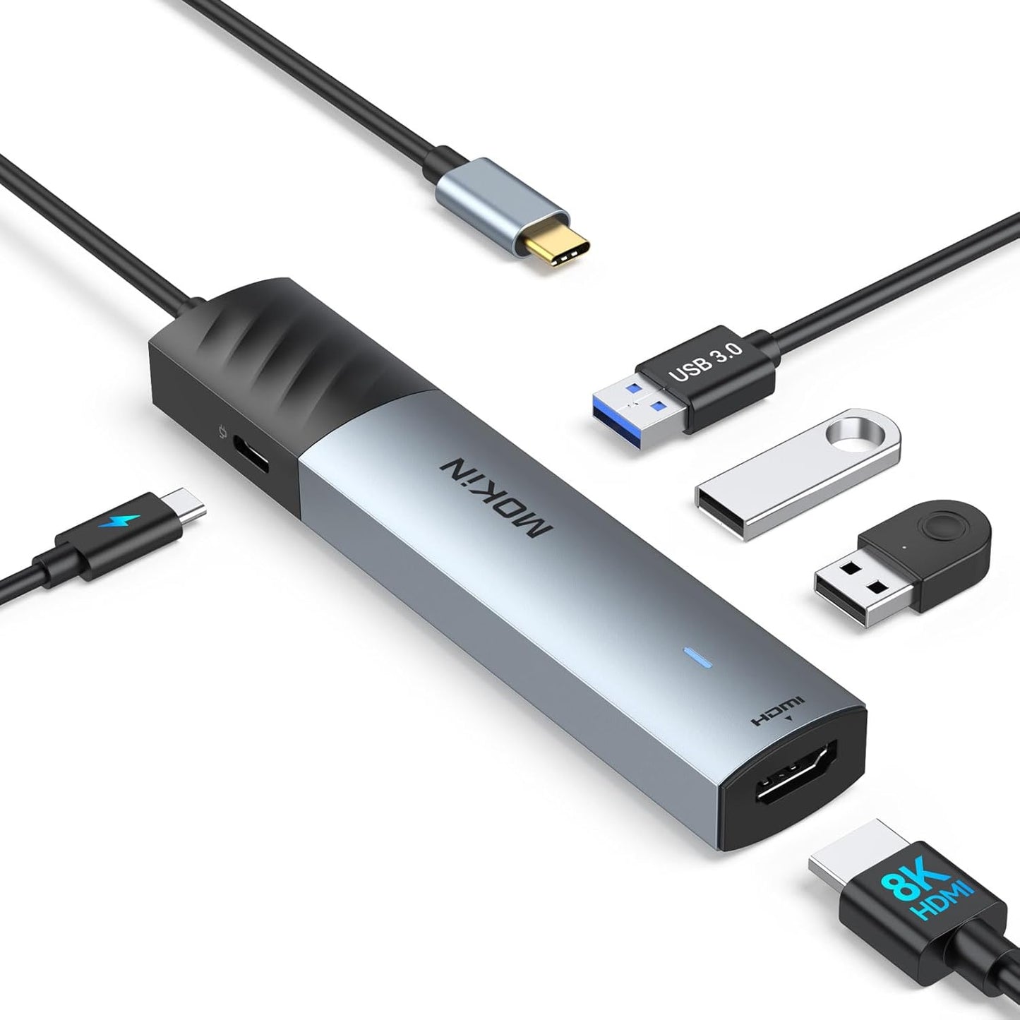 USB C Hub, 5 in 1 USB Cmultiport Adapter 8K HDMI(DP1.4 with DSC), 100W PD, 3 USB-A Data Ports, USBC Dongle for Macbook Pro/Air, Ipad Pro, Imac, Iphone 15 Pro/Pro Max,Xps, Dell, Lenovo