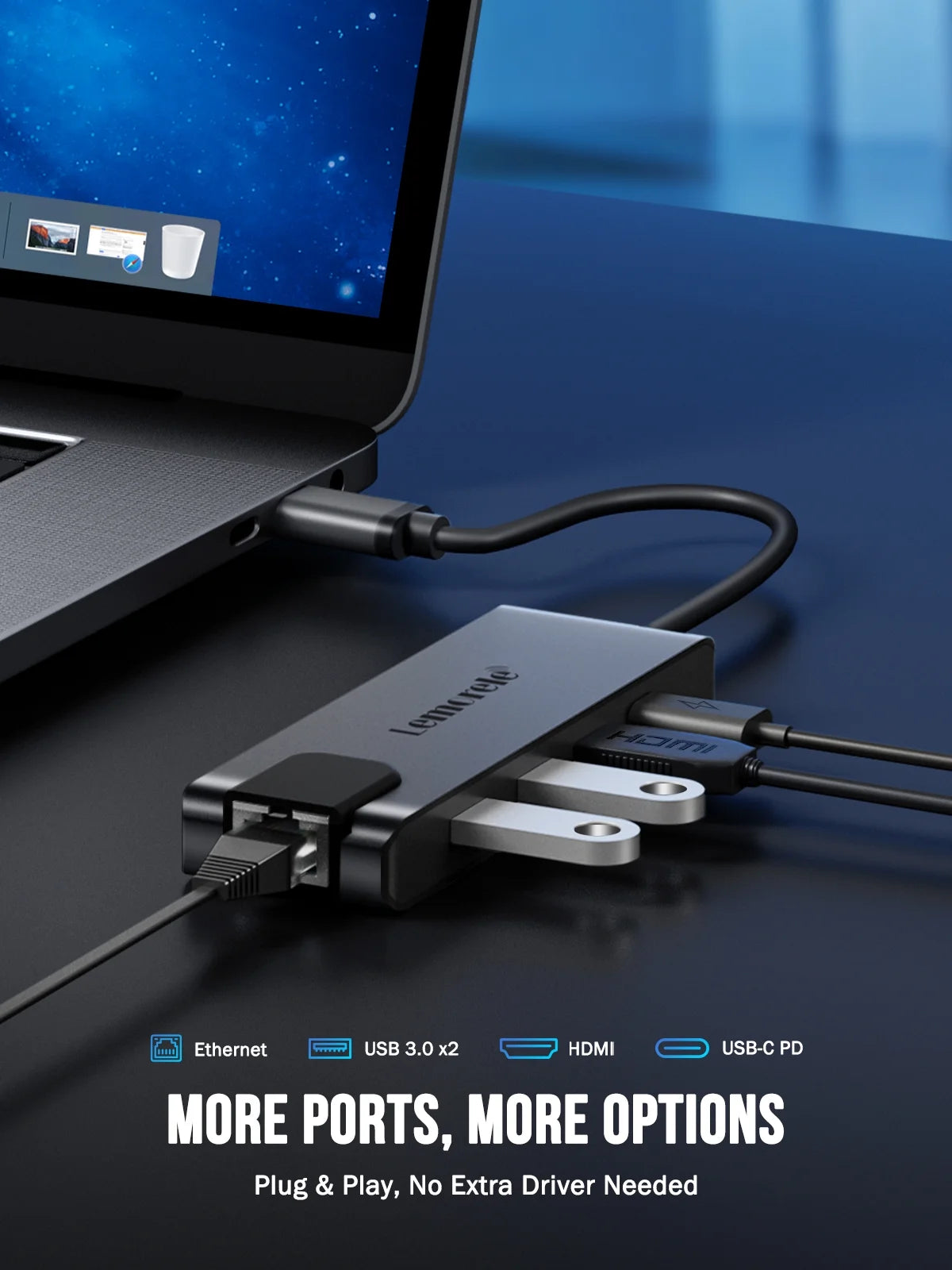 USB C Hub Multiport Adapter, 5 in 1 Docking Station with 4K HDMI, Gigabit Ethernet, USB 3.0, 100W PD, Compatible with Macbook Pro/Air/Ipad