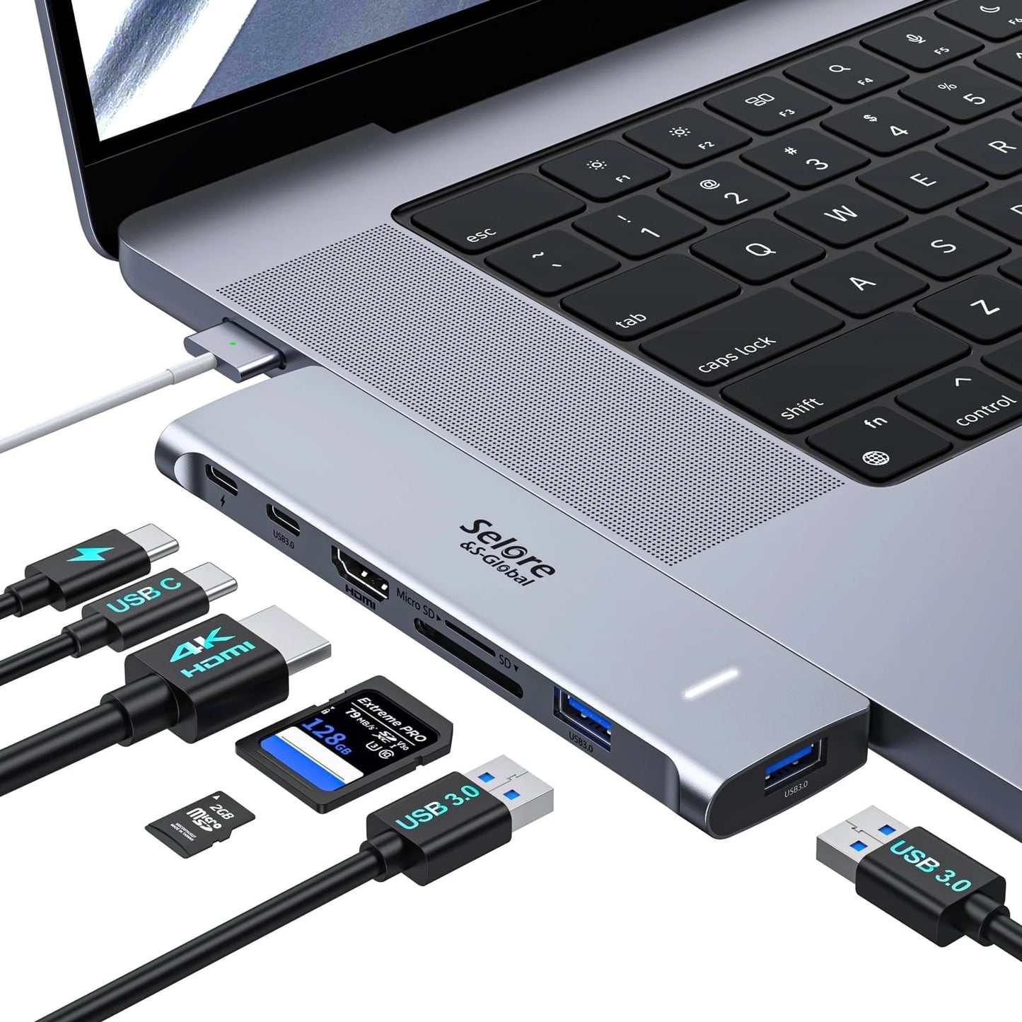 USB C Adapter for Macbook Pro 2022 2021 2020, Macbook Pro USB Adapter, 7 in 2 Macbook Pro Accessories for Macbook Pro/Air M1M2, Mac Dongle with 4K HDMI, 2 USB 3.0, TF/SD, USB-C 100W and Thunderbolt 3