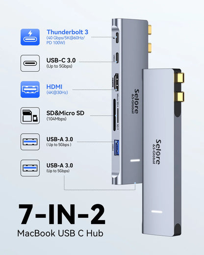 USB C Adapter for Macbook Pro 2022 2021 2020, Macbook Pro USB Adapter, 7 in 2 Macbook Pro Accessories for Macbook Pro/Air M1M2, Mac Dongle with 4K HDMI, 2 USB 3.0, TF/SD, USB-C 100W and Thunderbolt 3