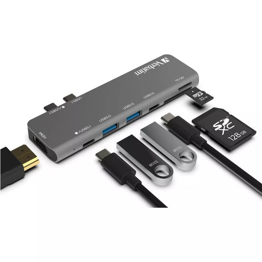 Verbatim 7-In-2 USB C Hub Adapter with 4K HDMI, 100W Power Delivery, USB 3.0, SD Card Readers for Macbook Pro and USB C Laptops
