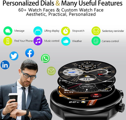 Smart Watch for Men,Fitness Tracker with Heart Rate Monitor, Activity Tracker Smartwatch,Waterproof,Long Battery Life,Message Notification,Smart Watches for Android Phone,Ios Phone (Black)