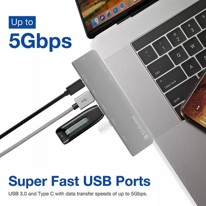 Verbatim 7-In-2 USB C Hub Adapter with 4K HDMI, 100W Power Delivery, USB 3.0, SD Card Readers for Macbook Pro and USB C Laptops