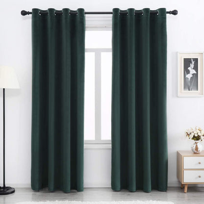 Green Velvet Blackout Curtains - 84 Inch Long Grommet Velvet Window Curtain Panels - Set of 2 Heat Insulated, Thermal Light Blocking Panels for Bedroom