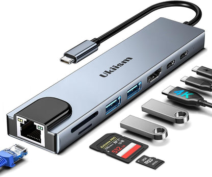 USB C Hub Ethernet HDMI Adapter, 8 in 1 Docking Station with 4K HDMI, RJ45 Ether