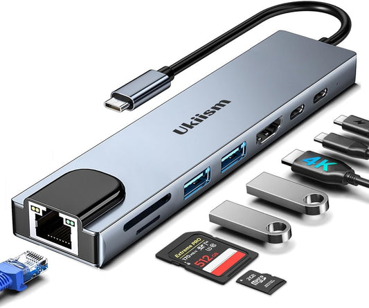 USB C Hub Ethernet HDMI Adapter, 8 in 1 Docking Station with 4K HDMI, RJ45 Ether