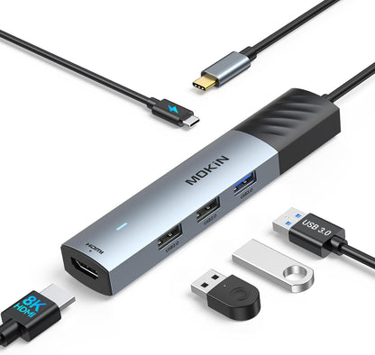 USB C Hub, 5 in 1 USB Cmultiport Adapter 8K HDMI(DP1.4 with DSC), 100W PD, 3 USB-A Data Ports, USBC Dongle for Macbook Pro/Air, Ipad Pro, Imac, Iphone 15 Pro/Pro Max,Xps, Dell, Lenovo
