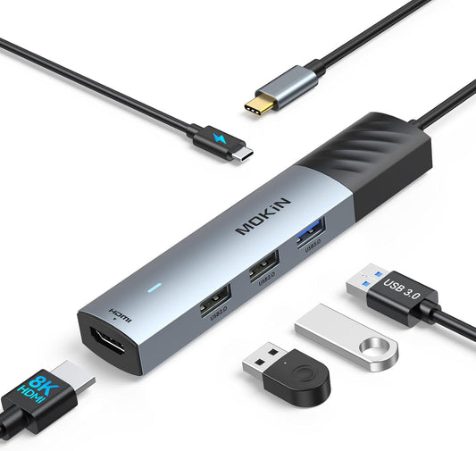USB C Hub, 5 in 1 USB Cmultiport Adapter 8K HDMI(DP1.4 with DSC), 100W PD, 3 USB-A Data Ports, USBC Dongle for Macbook Pro/Air, Ipad Pro, Imac, Iphone 15 Pro/Pro Max,Xps, Dell, Lenovo