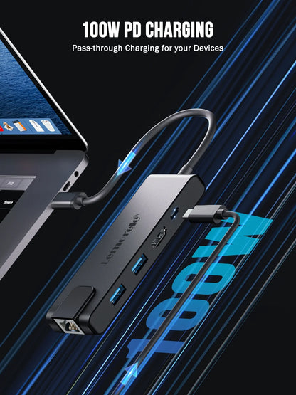 USB C Hub Multiport Adapter, 5 in 1 Docking Station with 4K HDMI, Gigabit Ethernet, USB 3.0, 100W PD, Compatible with Macbook Pro/Air/Ipad