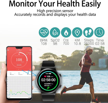 Smart Watch for Men,Fitness Tracker with Heart Rate Monitor, Activity Tracker Smartwatch,Waterproof,Long Battery Life,Message Notification,Smart Watches for Android Phone,Ios Phone (Black)