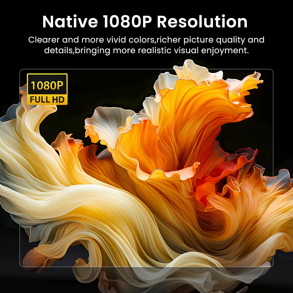 HAPPRUN Native 1080P Bluetooth Projector, Full HD Portable Outdoor Movie Projector with Built-In Speaker, with HDMI, USB, AV