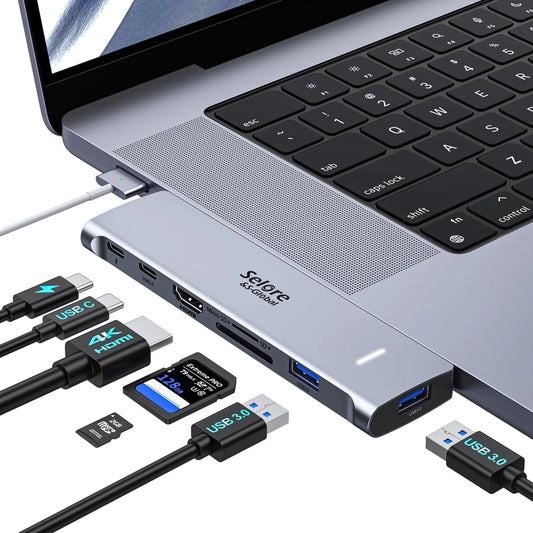 USB C Adapter for Macbook Pro 2022 2021 2020, Macbook Pro USB Adapter, 7 in 2 Macbook Pro Accessories for Macbook Pro/Air M1M2, Mac Dongle with 4K HDMI, 2 USB 3.0, TF/SD, USB-C 100W and Thunderbolt 3