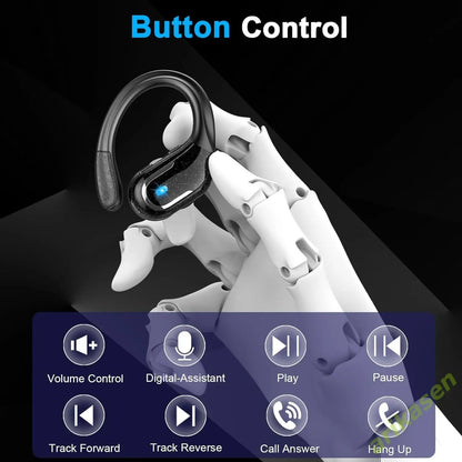 Bluetooth 5.3 Headphones Pure Bass Sound with Earhooks 75H Battery over Ear Headphones with Dual-Led Display IP7 Waterproof